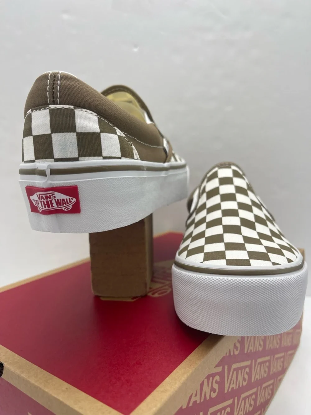 Vans Slip-On Platform Sneakers Checkerboard Sepia Brown VN00018E0E0 New - Picture 7 of 16